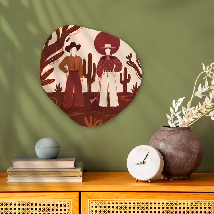 Mensen - Cowboykleding - Westerse stijl - Illustratie - Bruin Wandcirkel Organisch Forex 3mm klein -sfeer2
