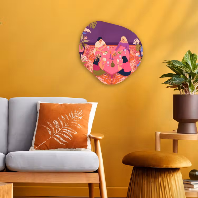 Mensen - Kaartspel - Interieur - Modern - Kleurrijk Wandcirkel Organisch Forex 3mm klein -sfeer4