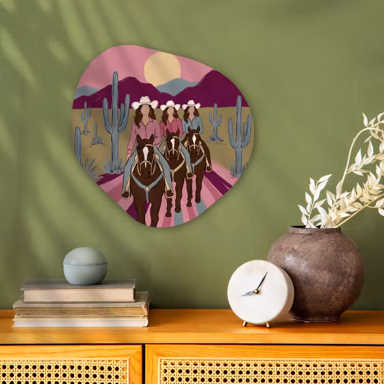 Mensen - Paard - Woestijn - Abstract - Roze Wandcirkel Organisch Forex 3mm klein -sfeer2