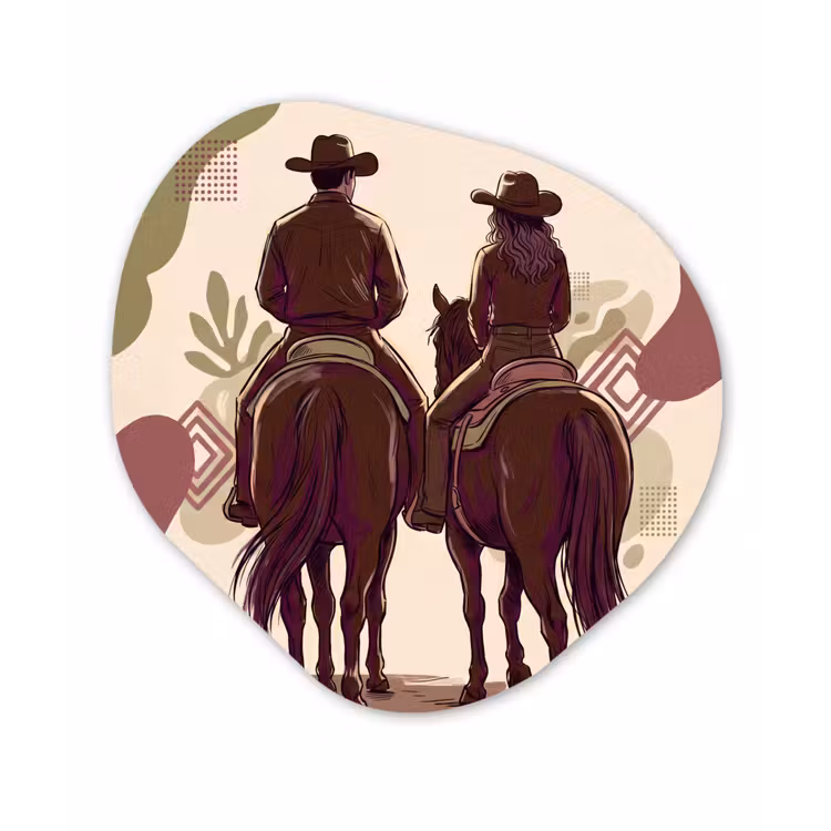 Mensen - Ruiters - Western - Illustratie - Bruin Wandcirkel Organisch Forex 3mm klein -3d