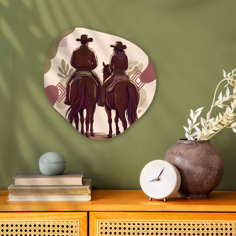 Mensen - Ruiters - Western - Illustratie - Bruin Wandcirkel Organisch Forex 3mm klein -sfeer2
