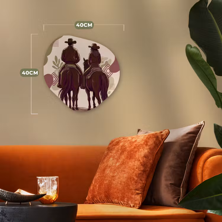 Mensen - Ruiters - Western - Illustratie - Bruin Wandcirkel Organisch Forex 3mm klein -sfeer3