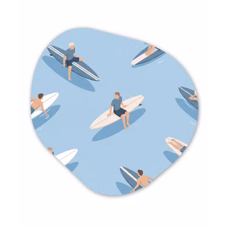 Mensen - Surfen - Water - Zomer - Illustratie Wandcirkel Organisch Forex 3mm klein -3d