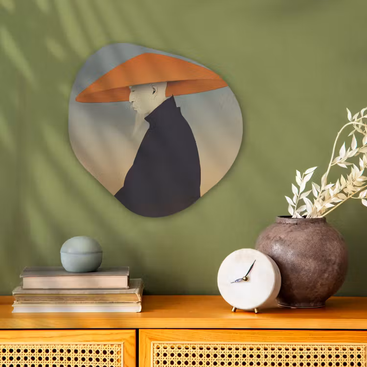 Minimalistisch - Silhouet - Oranje Wandcirkel Organisch Forex 3mm klein -sfeer2