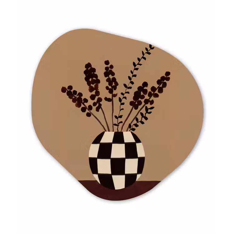 Minimalistisch - Vaas - Bloemen - Bruin Wandcirkel Organisch Forex 3mm klein -3d