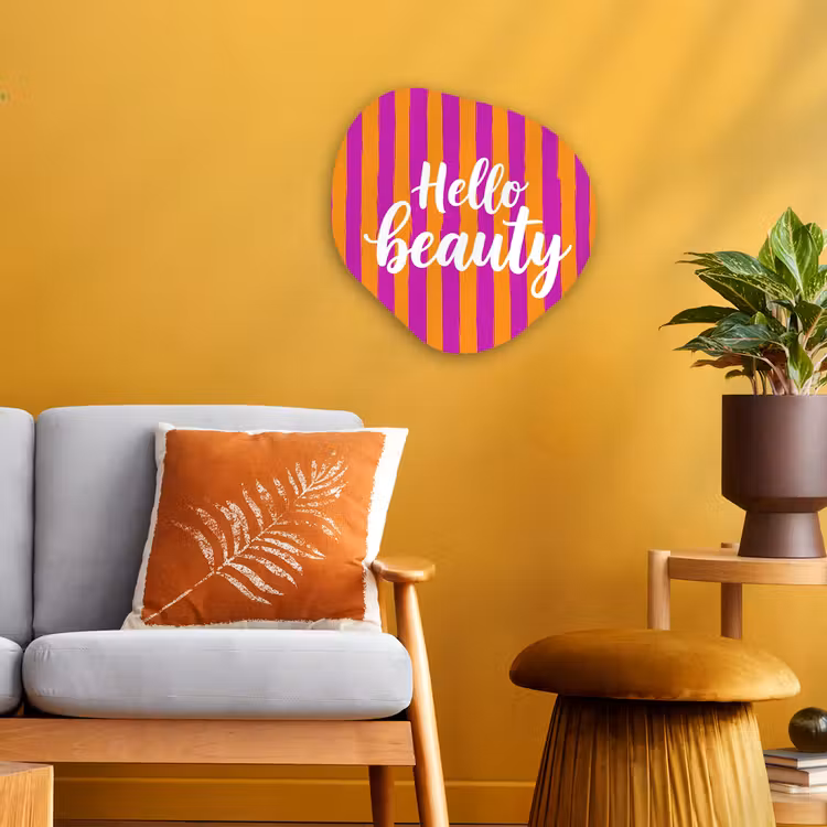 Modern - Hello - Oranje Wandcirkel Organisch Forex 3mm klein -sfeer4