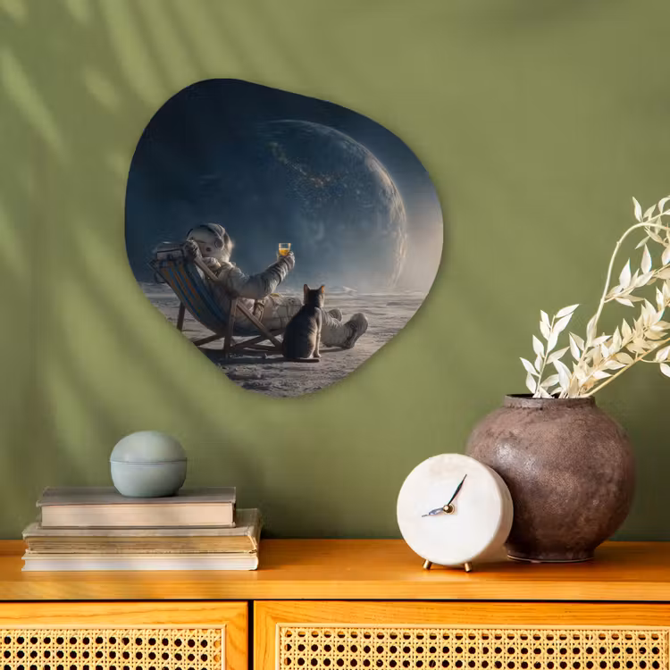 Maan - Kat - Astronaut - Ruimte Wandcirkel Organisch Forex 3mm klein -sfeer2