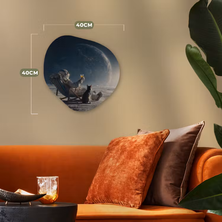 Maan - Kat - Astronaut - Ruimte Wandcirkel Organisch Forex 3mm klein -sfeer3
