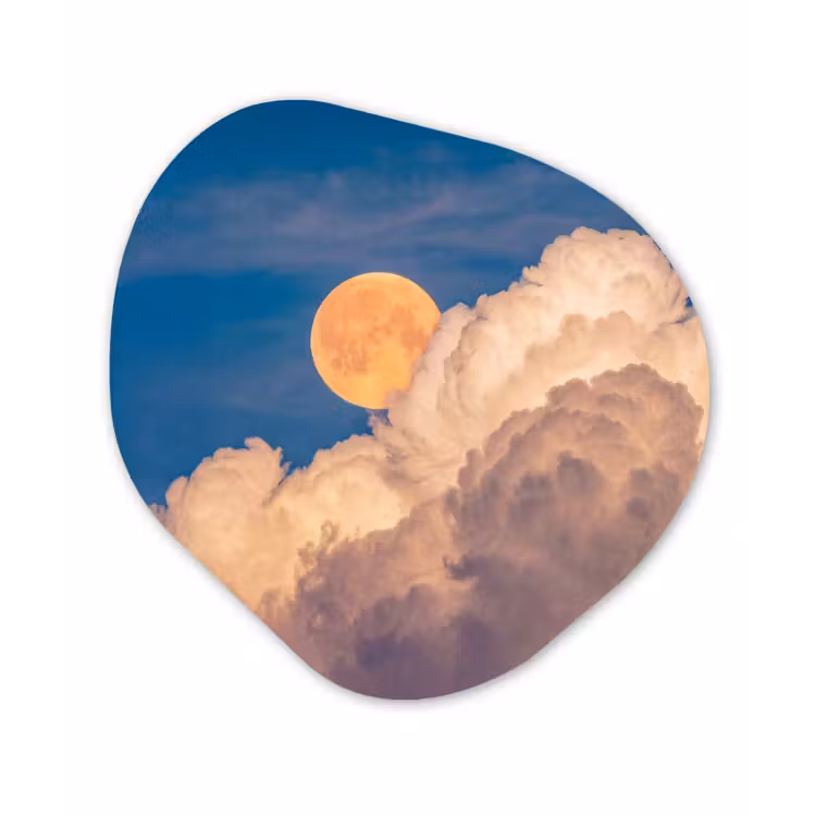 Maan - Wolken - Natuur - Oranje Wandcirkel Organisch Forex 3mm klein -3d