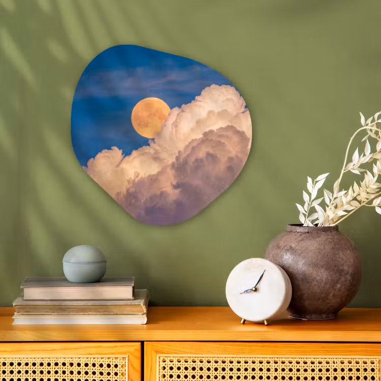 Maan - Wolken - Natuur - Oranje Wandcirkel Organisch Forex 3mm klein -sfeer2