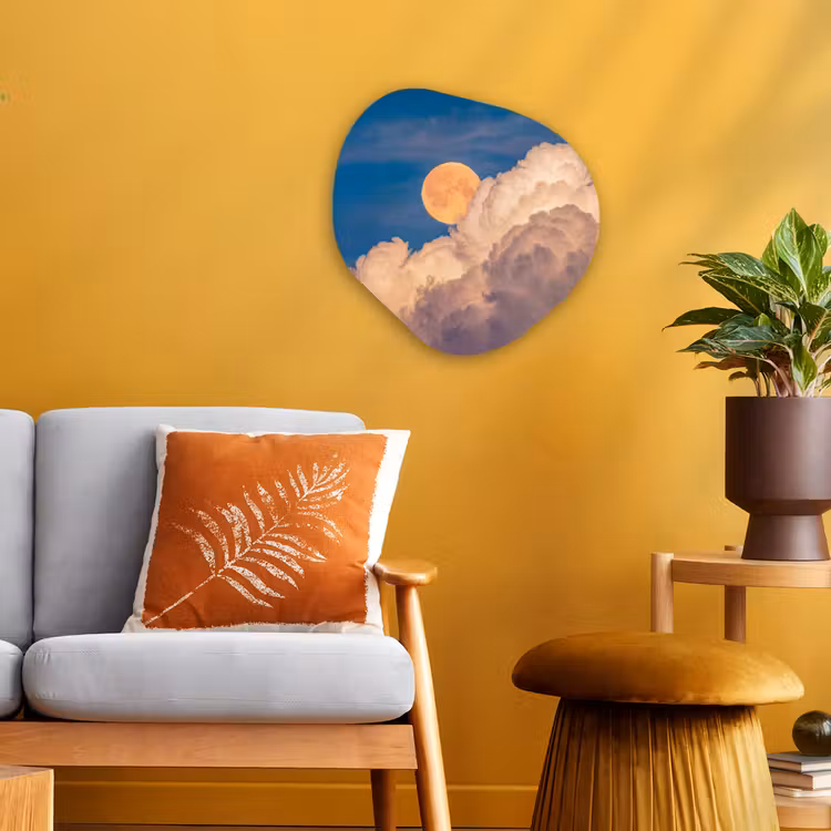 Maan - Wolken - Natuur - Oranje Wandcirkel Organisch Forex 3mm klein -sfeer4