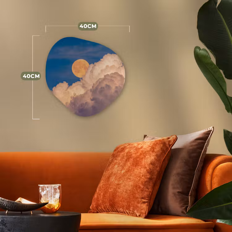 Maan - Wolken - Natuur - Oranje Wandcirkel Organisch Forex 3mm klein -sfeer3