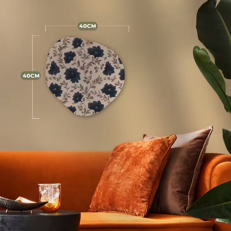 Motief - Bloemen - Zwart - Beige Wandcirkel Organisch Forex 3mm klein 629 -sfeer3