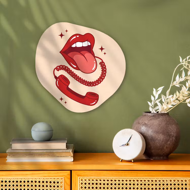 Mond - Telefoon - Popart - Rood - Illustratie Wandcirkel Organisch Forex 3mm klein -sfeer2