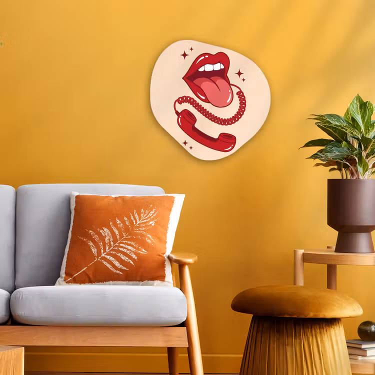 Mond - Telefoon - Popart - Rood - Illustratie Wandcirkel Organisch Forex 3mm klein -sfeer4