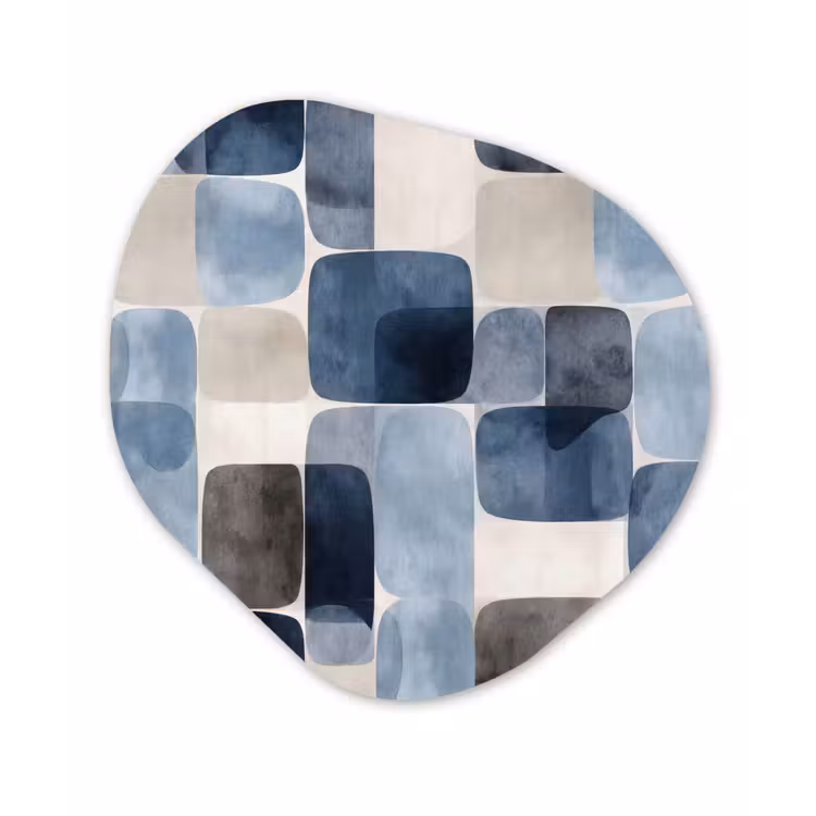 Patroon - Blauw - Vierkanten Wandcirkel Organisch Forex 3mm klein -3d