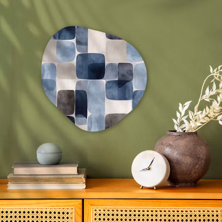 Patroon - Blauw - Vierkanten Wandcirkel Organisch Forex 3mm klein -sfeer2