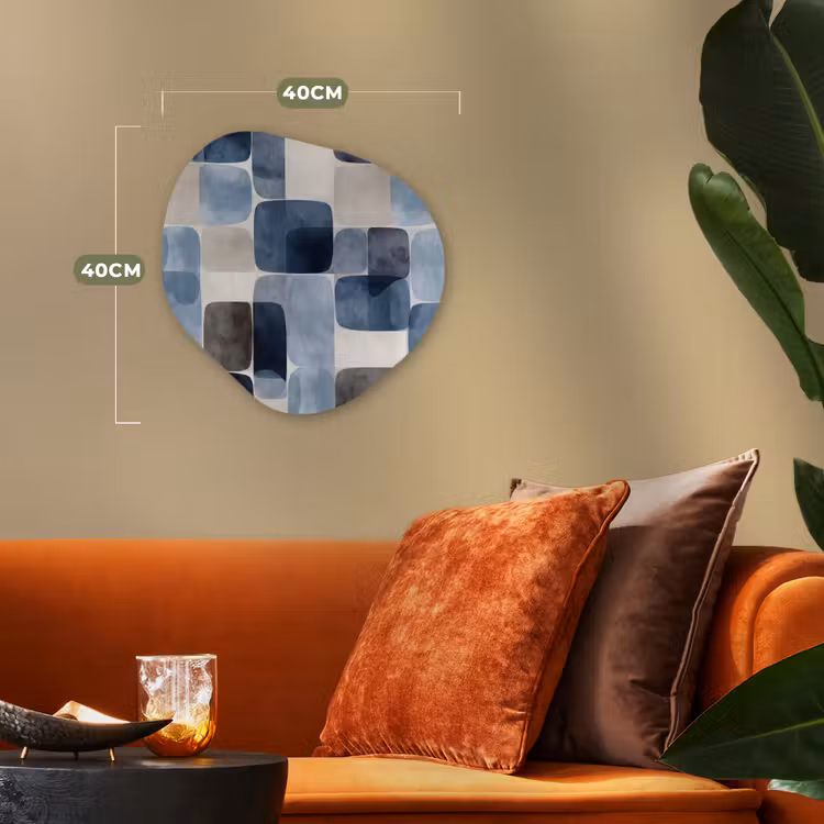 Patroon - Blauw - Vierkanten Wandcirkel Organisch Forex 3mm klein -sfeer3