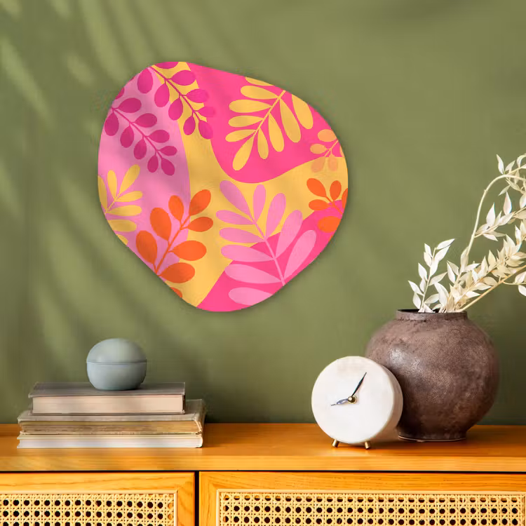 Natuur - Bladeren - Abstract - Roze - Geel Wandcirkel Organisch Forex 3mm klein -sfeer2