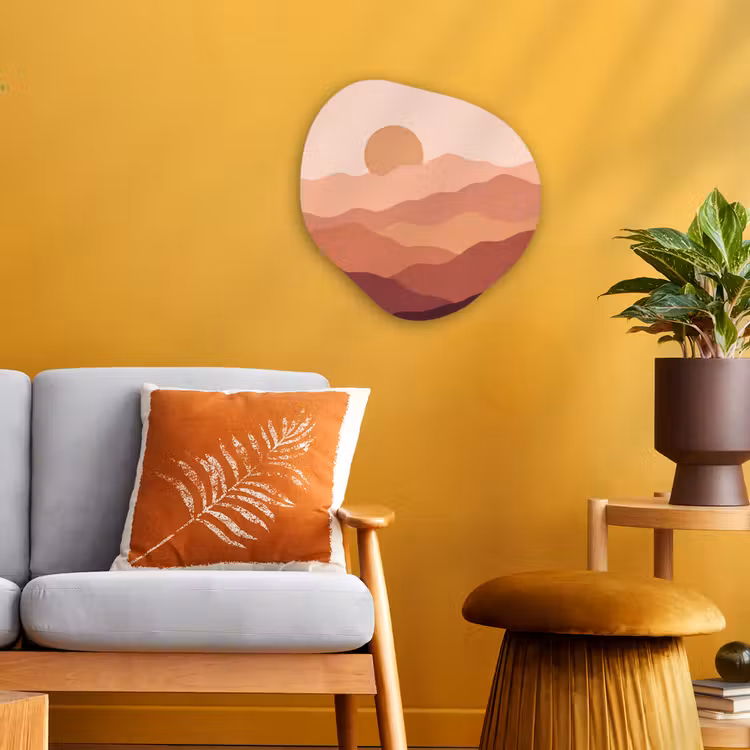 Natuur - Heuvels - Abstract - Modern - Oranje Wandcirkel Organisch Forex 3mm klein -sfeer4