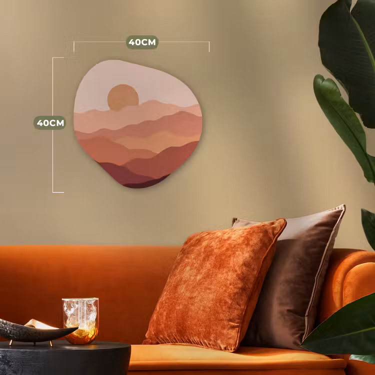 Natuur - Heuvels - Abstract - Modern - Oranje Wandcirkel Organisch Forex 3mm klein -sfeer3