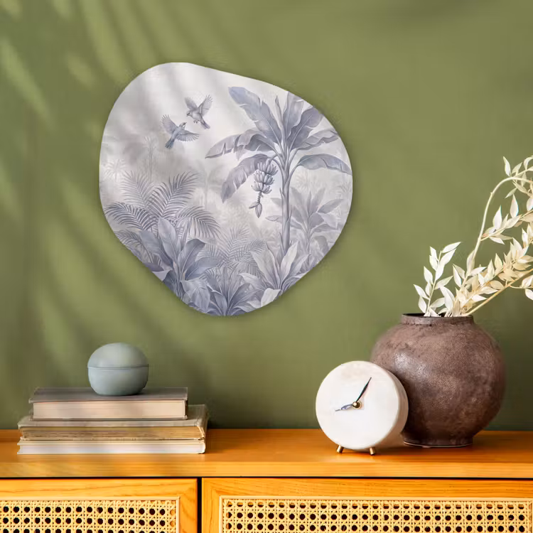 Natuur - Vogel - Jungle - Illustratie - Blauw Wandcirkel Organisch Forex 3mm klein -sfeer2