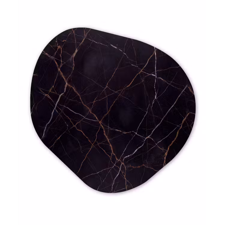 Natuursteen - Marmerpatroon - Abstract - Modern - Zwart - Goud Wandcirkel Organisch Forex 3mm klein -3d