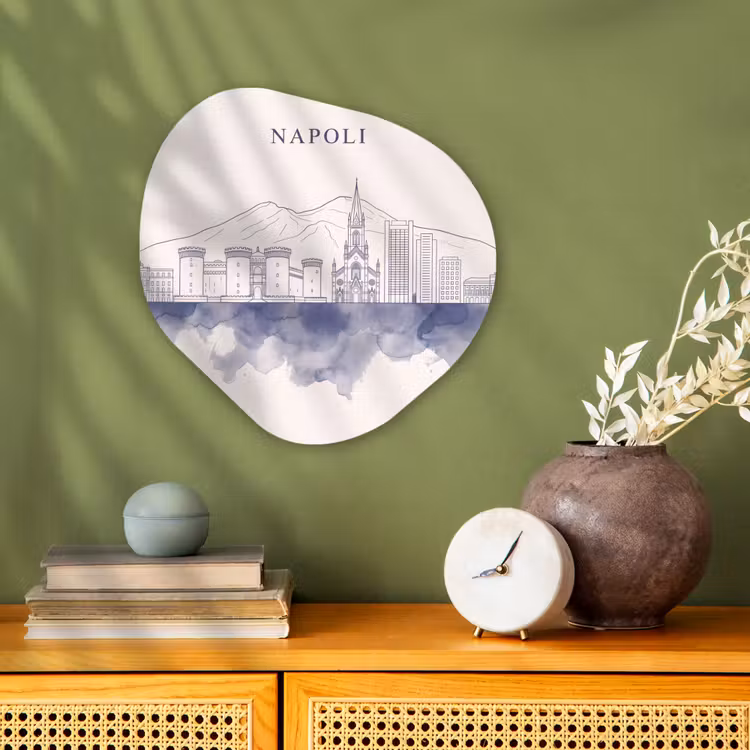 Napels - Skyline - Italie - Lijntekening - Aquarel Wandcirkel Organisch Forex 3mm klein -sfeer2
