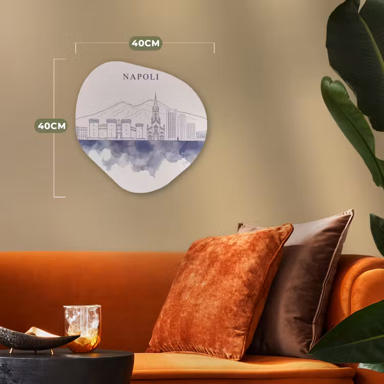 Napels - Skyline - Italie - Lijntekening - Aquarel Wandcirkel Organisch Forex 3mm klein -sfeer3