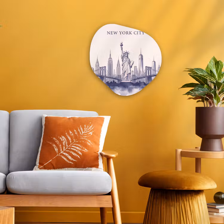 New York - Vrijheidsbeeld - Skyline - Illustratie - Blauw Wandcirkel Organisch Forex 3mm klein -sfeer4