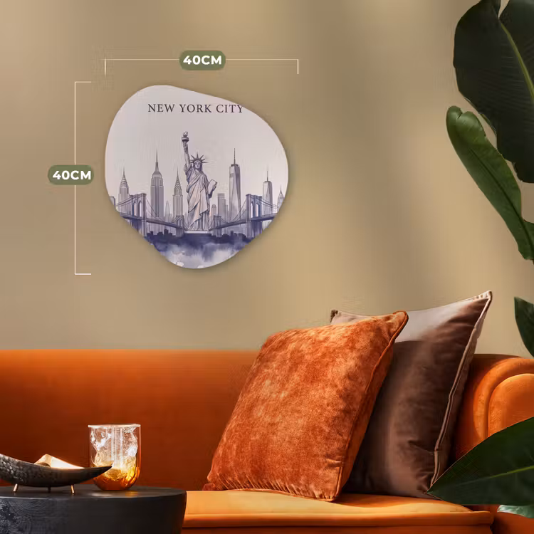 New York - Vrijheidsbeeld - Skyline - Illustratie - Blauw Wandcirkel Organisch Forex 3mm klein -sfeer3