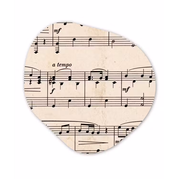 Muzieknotatie - Notenbalken - Kunst - Klassiek - Beige Wandcirkel Organisch Forex 3mm klein -3d