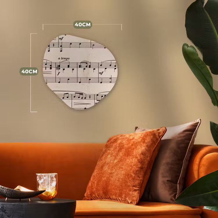 Muzieknotatie - Notenbalken - Kunst - Klassiek - Beige Wandcirkel Organisch Forex 3mm klein -sfeer3