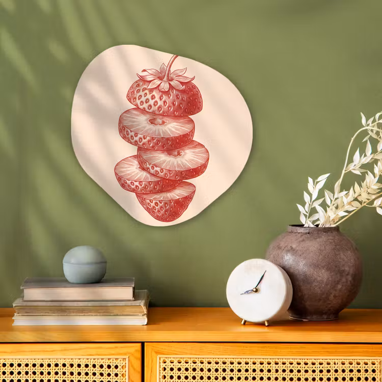 Fruit - Gesneden - Illustratie - Rood - Vintage Wandcirkel Organisch Forex 3mm klein -sfeer2