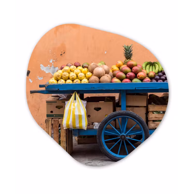 Forexbild Organische Form - Obst – Kar – Straße - Fruit - Kar - Straat Wandcirkel Organisch Forex 3mm klein