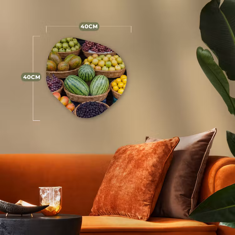 Forexbild Organische Form - Obst – Markt – Bunt - Fruit - Markt - Kleurrijk Wandcirkel Organisch Forex 3mm klein