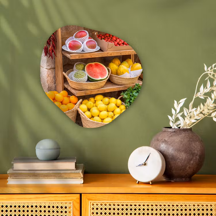 Forexbild Organische Form - Obst – Markt – Frisch - Fruit - Markt - Vers Wandcirkel Organisch Forex 3mm klein