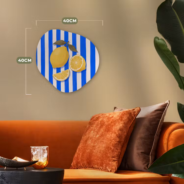 Fruit - Citroen - Zomer - Geel - Blauw Wandcirkel Organisch Forex 3mm klein -sfeer3