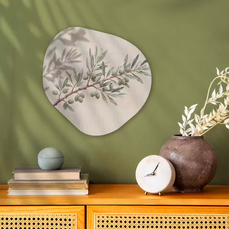 Olijftak - Bladeren - Natuur - Groen - Beige Wandcirkel Organisch Forex 3mm klein -sfeer2