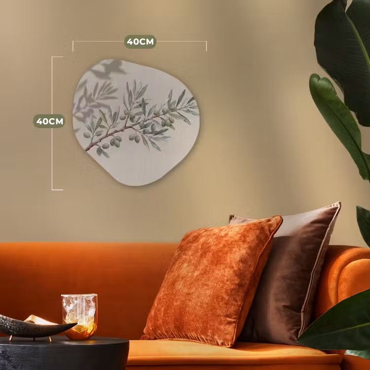 Olijftak - Bladeren - Natuur - Groen - Beige Wandcirkel Organisch Forex 3mm klein -sfeer3