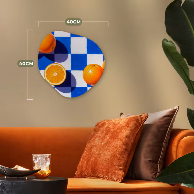 Forexbild Organische Form - Orange – Kariert – Essen - Sinaasappel - Geruit - Eten Wandcirkel Organisch Forex 3mm klein
