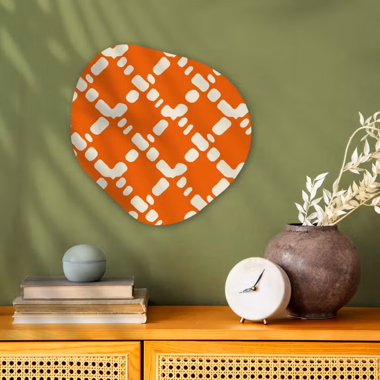 Oranje - Ruitpatroon - Wit Wandcirkel Organisch Forex 3mm klein 629 -sfeer2