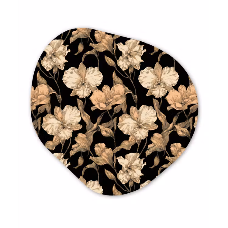 Orchideeën - Lijntekening - Patroon - Beige - Zwart Wandcirkel Organisch Forex 3mm klein 629 -3d