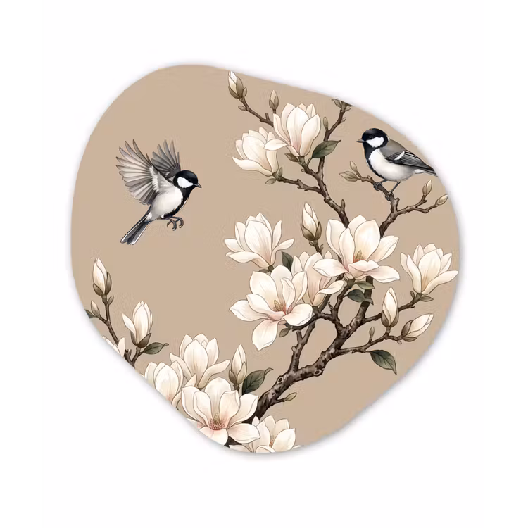 Oosters - Vogels - Beige Wandcirkel Organisch Forex 3mm klein -3d