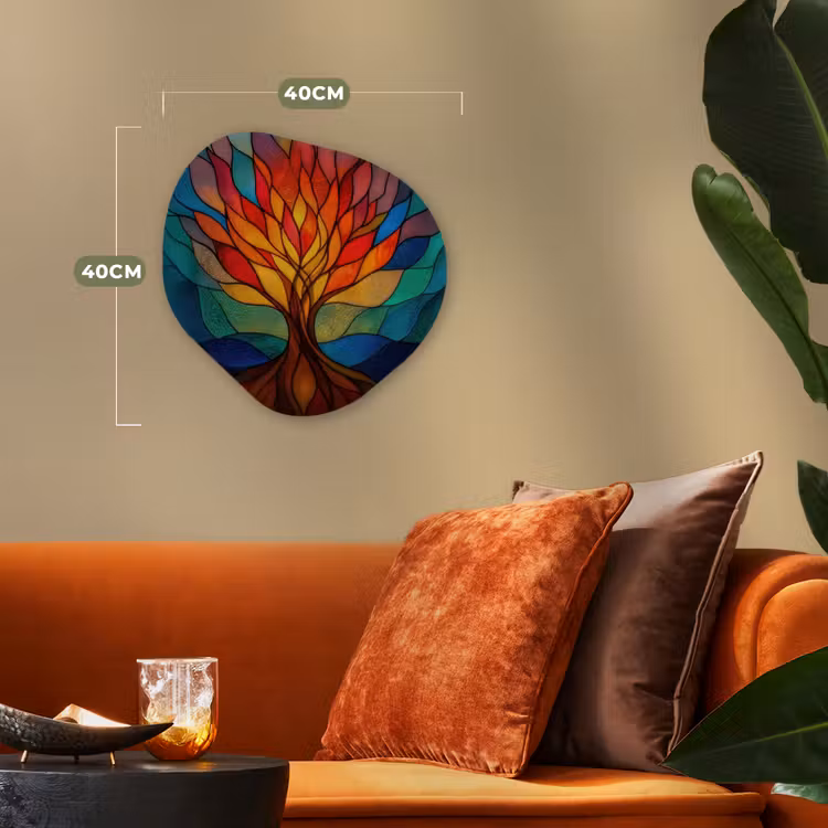 Sierglas - Boom - Rood - Vlakken Wandcirkel Organisch Forex 3mm klein -sfeer3