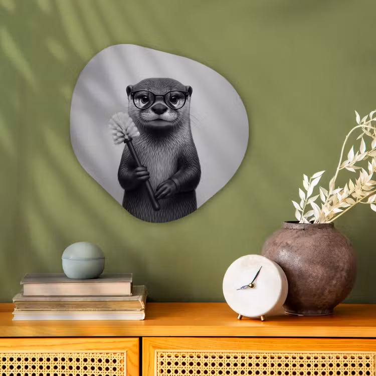 Otter - Wc-borstel - Bril - Zwart - Wit Wandcirkel Organisch Forex 3mm klein -sfeer2