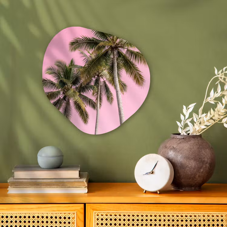 Palmboom - Tropisch - Pink Wandcirkel Organisch Forex 3mm klein -sfeer2