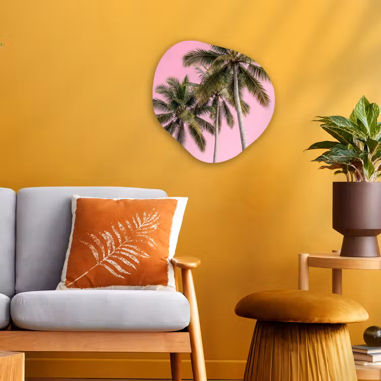 Palmboom - Tropisch - Pink Wandcirkel Organisch Forex 3mm klein -sfeer4