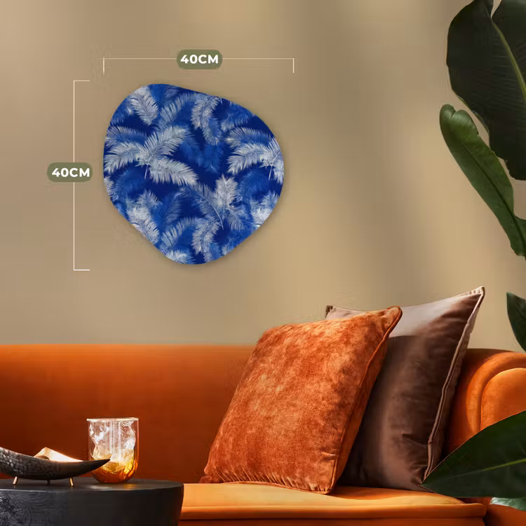 Palmblad - Patroon - Blauw Wandcirkel Organisch Forex 3mm klein 629 -sfeer3