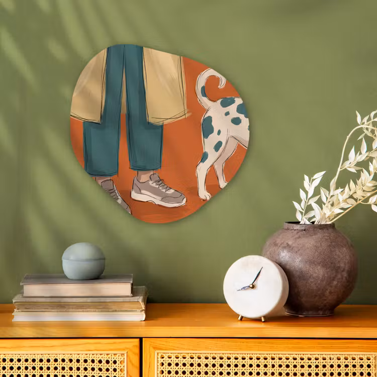 Persoon - Hond - Dieren - Illustratie - Modern Wandcirkel Organisch Forex 3mm klein -sfeer2